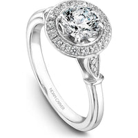 Round Cut Diamond Engagement Ring with Halo Setting and Rose Gold Floral Accents in White Gold by Noam Carver<em> - Choose Your Center Diamond: 1 to 5 Carats, Sustainable Lab-Grown or Natural Earth-Mined</em>