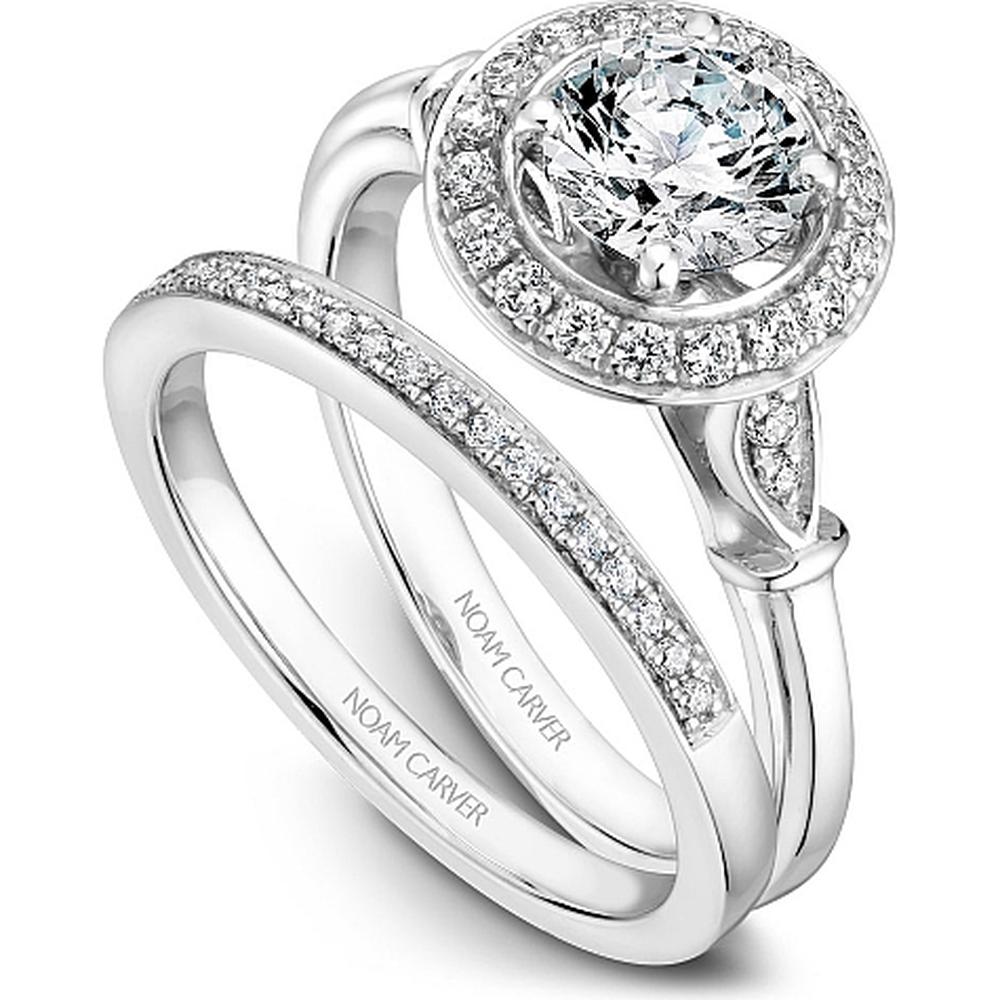 Round Cut Diamond Engagement Ring with Halo Setting and Rose Gold Floral Accents in White Gold by Noam Carver<em> - Choose Your Center Diamond: 1 to 5 Carats, Sustainable Lab-Grown or Natural Earth-Mined</em>