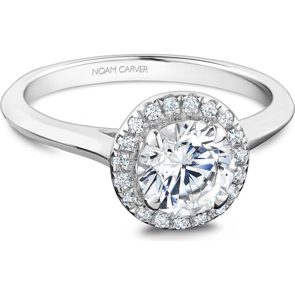 Round Cut Diamond Engagement Ring with Halo Setting and Sleek Band in White Gold by Noam Carver<em> - Choose Your Center Diamond: 1 to 5 Carats, Sustainable Lab-Grown or Natural Earth-Mined</em>