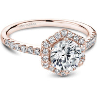 Round Cut Diamond Engagement Ring with Hexagonal Halo and Pavé Band in Rose Gold by Noam Carver<em> - Choose Your Center Diamond: 1 to 5 Carats, Sustainable Lab-Grown or Natural Earth-Mined</em>