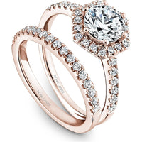 Round Cut Diamond Engagement Ring with Hexagonal Halo and Pavé Band in Rose Gold by Noam Carver<em> - Choose Your Center Diamond: 1 to 5 Carats, Sustainable Lab-Grown or Natural Earth-Mined</em>