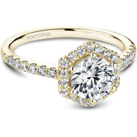 Round Cut Diamond Engagement Ring with Hexagonal Halo and Pavé Band in Yellow Gold by Noam Carver<em> - Choose Your Center Diamond: 1 to 5 Carats, Sustainable Lab-Grown or Natural Earth-Mined</em>