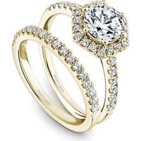 Round Cut Diamond Engagement Ring with Hexagonal Halo and Pavé Band in Yellow Gold by Noam Carver<em> - Choose Your Center Diamond: 1 to 5 Carats, Sustainable Lab-Grown or Natural Earth-Mined</em>