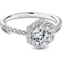 Round Cut Diamond Engagement Ring with Hexagonal Halo and Pavé-Set Band in White Gold by Noam Carver<em> - Choose Your Center Diamond: 1 to 5 Carats, Sustainable Lab-Grown or Natural Earth-Mined</em>
