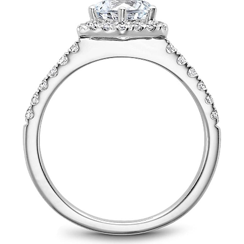 Round Cut Diamond Engagement Ring with Hexagonal Halo and Pavé-Set Band in White Gold by Noam Carver<em> - Choose Your Center Diamond: 1 to 5 Carats, Sustainable Lab-Grown or Natural Earth-Mined</em>