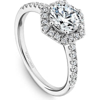 Round Cut Diamond Engagement Ring with Hexagonal Halo and Pavé-Set Band in White Gold by Noam Carver<em> - Choose Your Center Diamond: 1 to 5 Carats, Sustainable Lab-Grown or Natural Earth-Mined</em>
