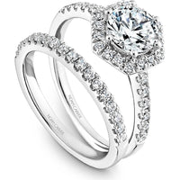 Round Cut Diamond Engagement Ring with Hexagonal Halo and Pavé-Set Band in White Gold by Noam Carver<em> - Choose Your Center Diamond: 1 to 5 Carats, Sustainable Lab-Grown or Natural Earth-Mined</em>