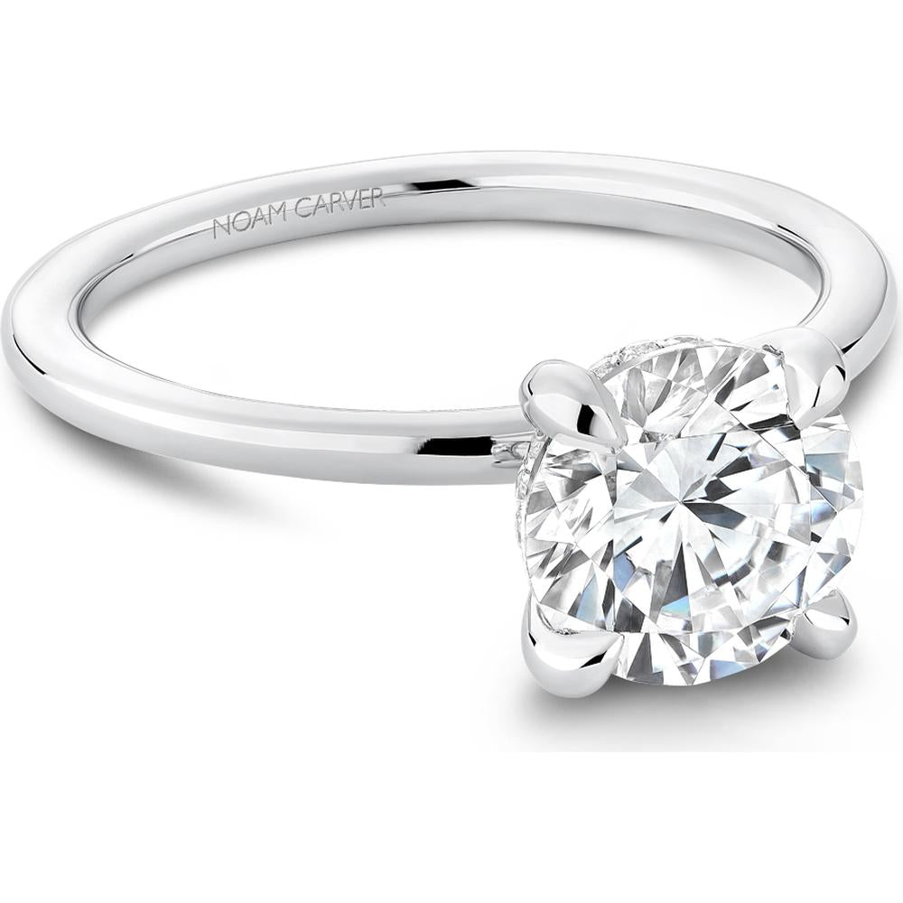 Round Cut Diamond Engagement Ring with Hidden Diamond Accents in White Gold by Noam Carver<em> - Choose Your Center Diamond: 1 to 5 Carats, Sustainable Lab-Grown or Natural Earth-Mined</em>