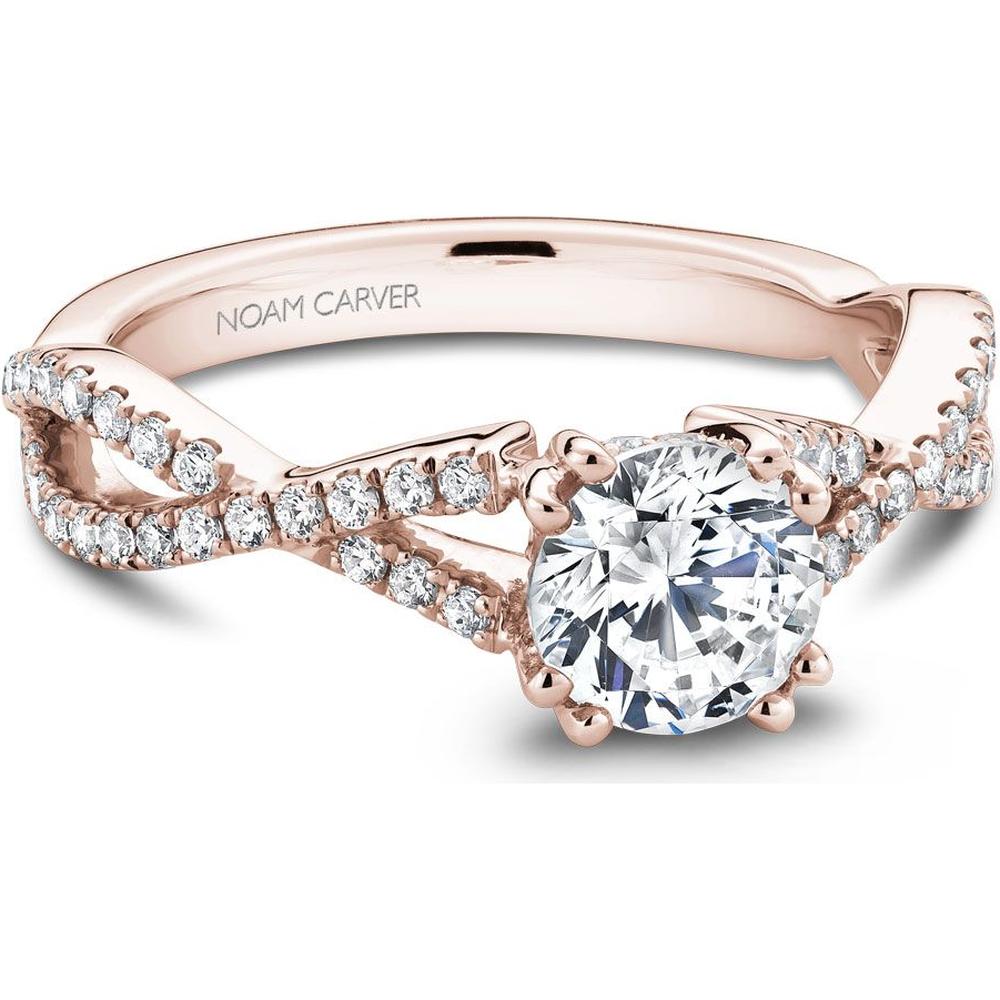 Round Cut Diamond Engagement Ring with Hidden Halo and Criss-Cross Pav&eacute; Band in Rose Gold by Noam Carver<em> - Choose Your Center Diamond: 1 to 5 Carats, Sustainable Lab-Grown or Natural Earth-Mined</em>