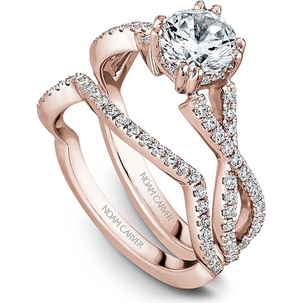 Round Cut Diamond Engagement Ring with Hidden Halo and Criss-Cross Pav&eacute; Band in Rose Gold by Noam Carver<em> - Choose Your Center Diamond: 1 to 5 Carats, Sustainable Lab-Grown or Natural Earth-Mined</em>