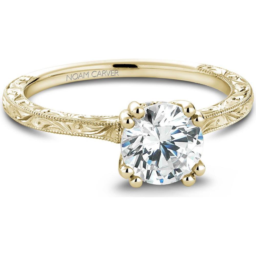 Round Cut Diamond Engagement Ring with Hidden Halo and Filigree Design in Yellow Gold by Noam Carver<em> - Choose Your Center Diamond: 1 to 5 Carats, Sustainable Lab-Grown or Natural Earth-Mined</em>