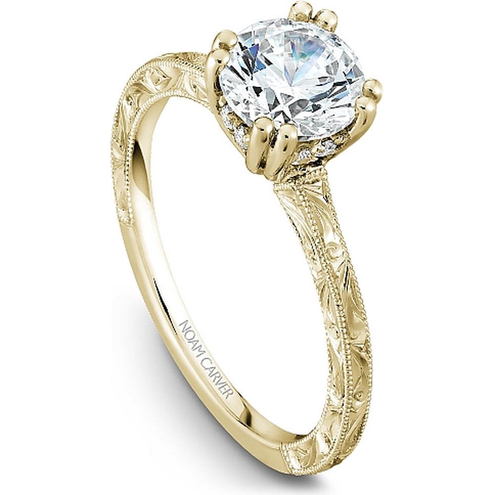 Round Cut Diamond Engagement Ring with Hidden Halo and Filigree Design in Yellow Gold by Noam Carver<em> - Choose Your Center Diamond: 1 to 5 Carats, Sustainable Lab-Grown or Natural Earth-Mined</em>