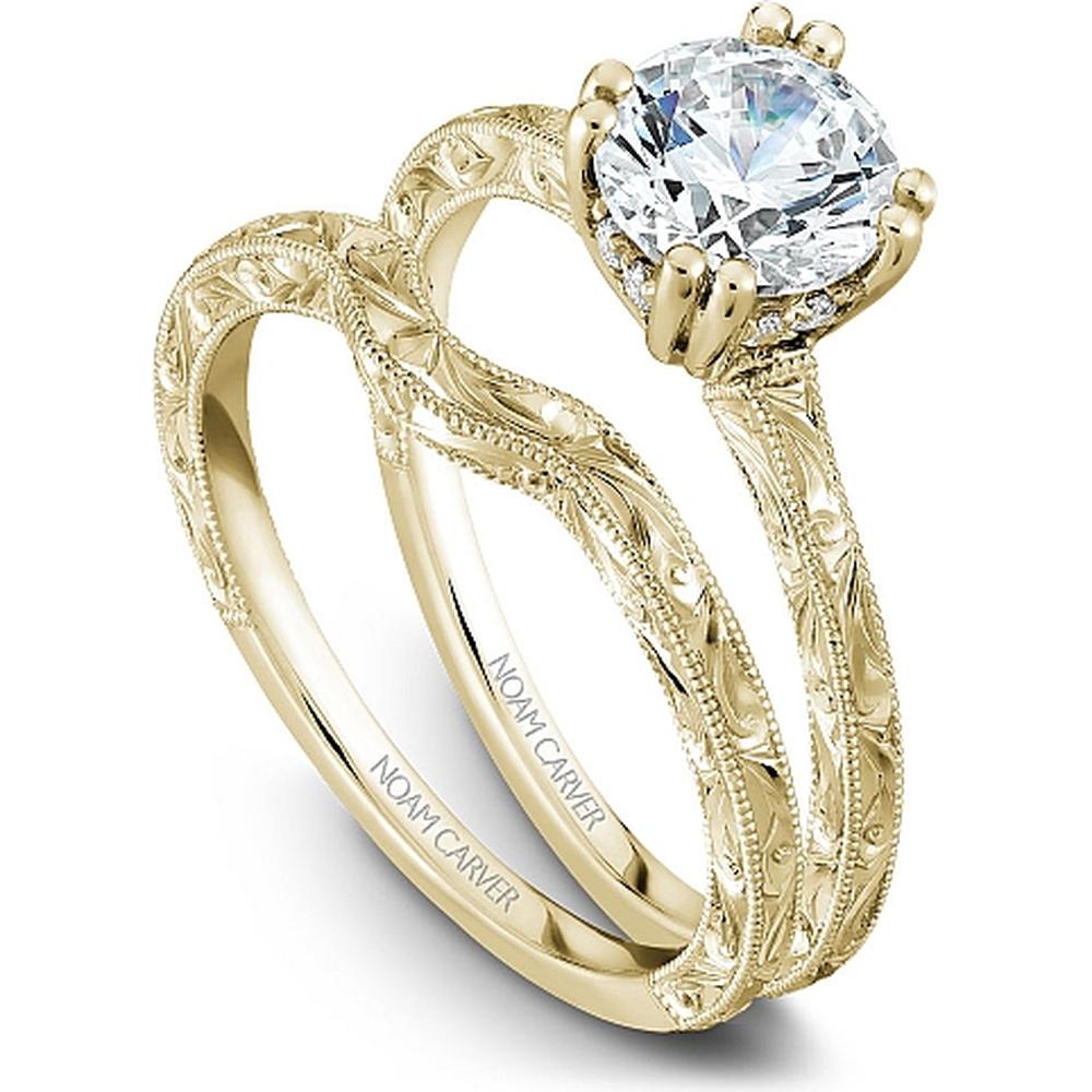 Round Cut Diamond Engagement Ring with Hidden Halo and Filigree Design in Yellow Gold by Noam Carver<em> - Choose Your Center Diamond: 1 to 5 Carats, Sustainable Lab-Grown or Natural Earth-Mined</em>
