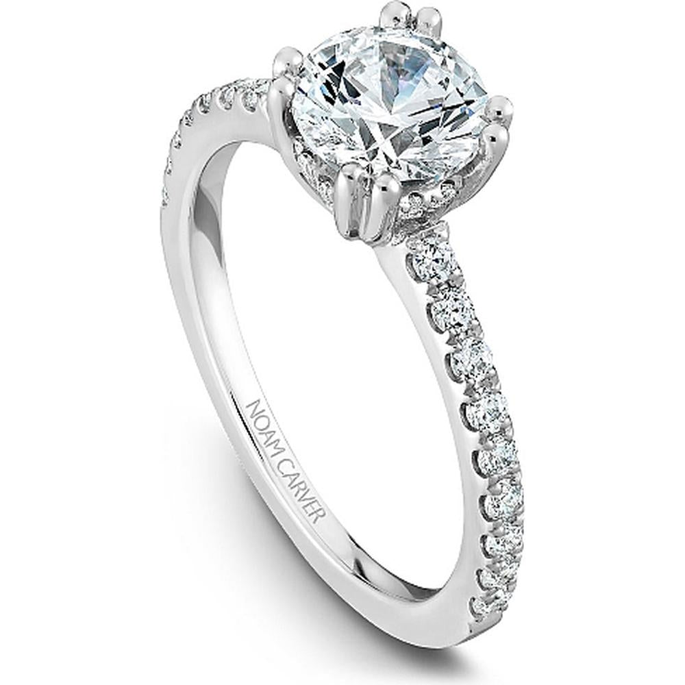 Round Cut Diamond Engagement Ring with Hidden Halo and Pav&eacute; Band in White Gold by Noam Carver<em> - Choose Your Center Diamond: 1 to 5 Carats, Sustainable Lab-Grown or Natural Earth-Mined</em>
