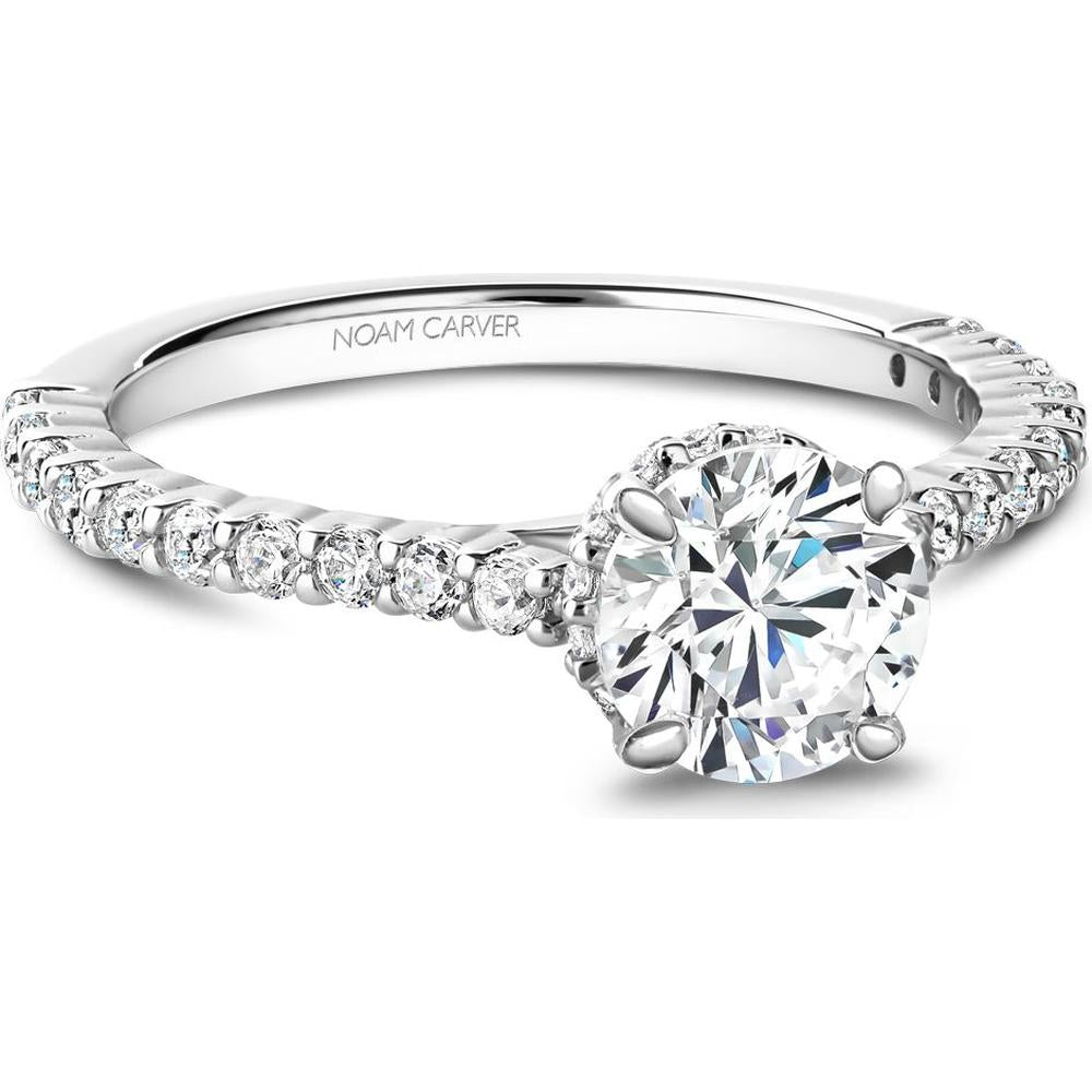 Round Cut Diamond Engagement Ring with Hidden Halo and Pavé Band in White Gold by Noam Carver<em> - Choose Your Center Diamond: 1 to 5 Carats, Sustainable Lab-Grown or Natural Earth-Mined</em>
