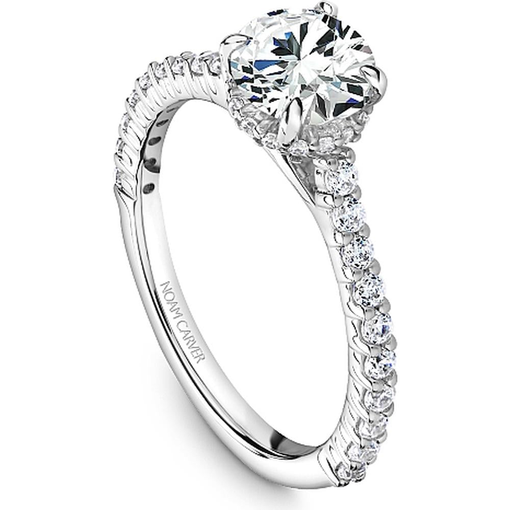 Round Cut Diamond Engagement Ring with Hidden Halo and Pavé Band in White Gold by Noam Carver<em> - Choose Your Center Diamond: 1 to 5 Carats, Sustainable Lab-Grown or Natural Earth-Mined</em>