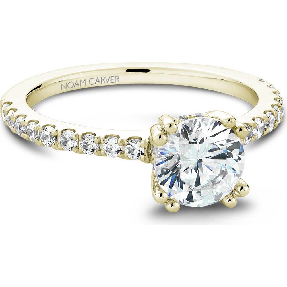 Round Cut Diamond Engagement Ring with Hidden Halo and Pav&eacute; Band in Yellow Gold by Noam Carver<em> - Choose Your Center Diamond: 1 to 5 Carats, Sustainable Lab-Grown or Natural Earth-Mined</em>