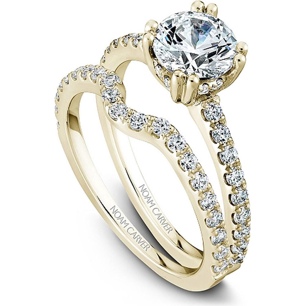 Round Cut Diamond Engagement Ring with Hidden Halo and Pav&eacute; Band in Yellow Gold by Noam Carver<em> - Choose Your Center Diamond: 1 to 5 Carats, Sustainable Lab-Grown or Natural Earth-Mined</em>