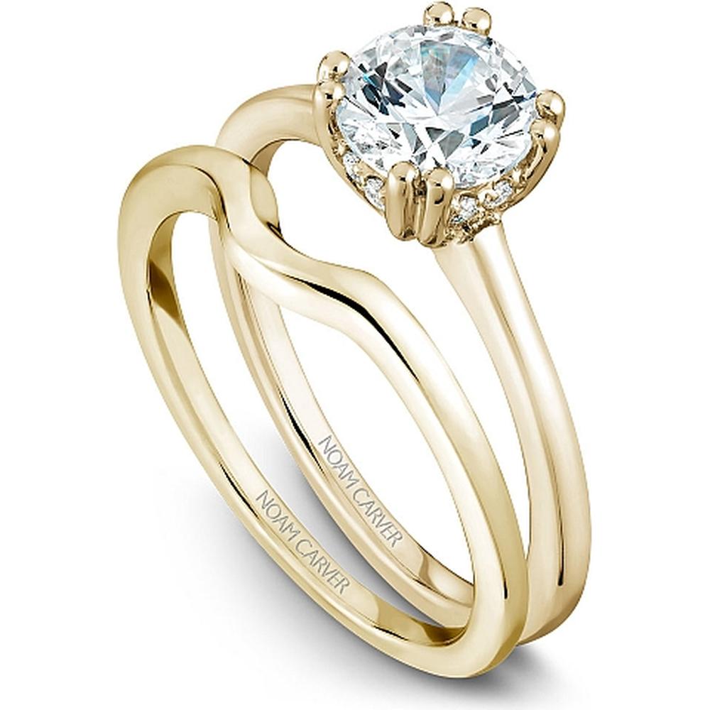 Round Cut Diamond Engagement Ring with Hidden Halo and Pav&eacute; Band in Yellow Gold by Noam Carver<em> - Choose Your Center Diamond: 1 to 5 Carats, Sustainable Lab-Grown or Natural Earth-Mined</em>