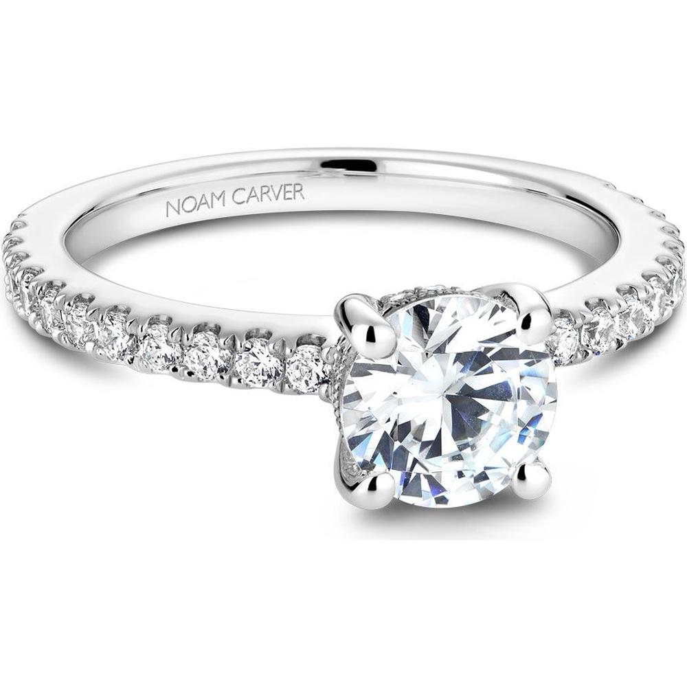 Round Cut Diamond Engagement Ring with Hidden Halo and Pavé-Set Band in White Gold by Noam Carver<em> - Choose Your Center Diamond: 1 to 5 Carats, Sustainable Lab-Grown or Natural Earth-Mined</em>
