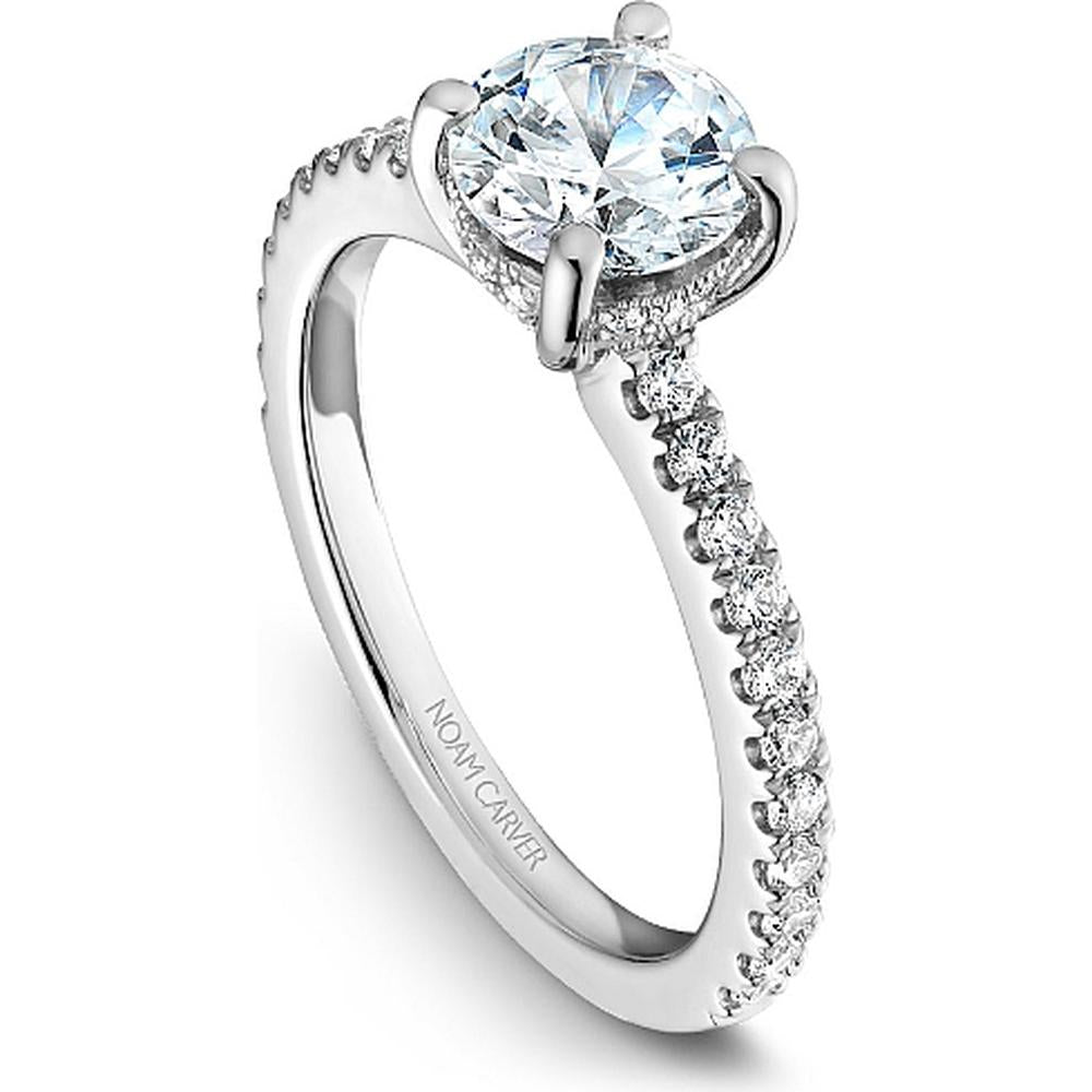Round Cut Diamond Engagement Ring with Hidden Halo and Pavé-Set Band in White Gold by Noam Carver<em> - Choose Your Center Diamond: 1 to 5 Carats, Sustainable Lab-Grown or Natural Earth-Mined</em>