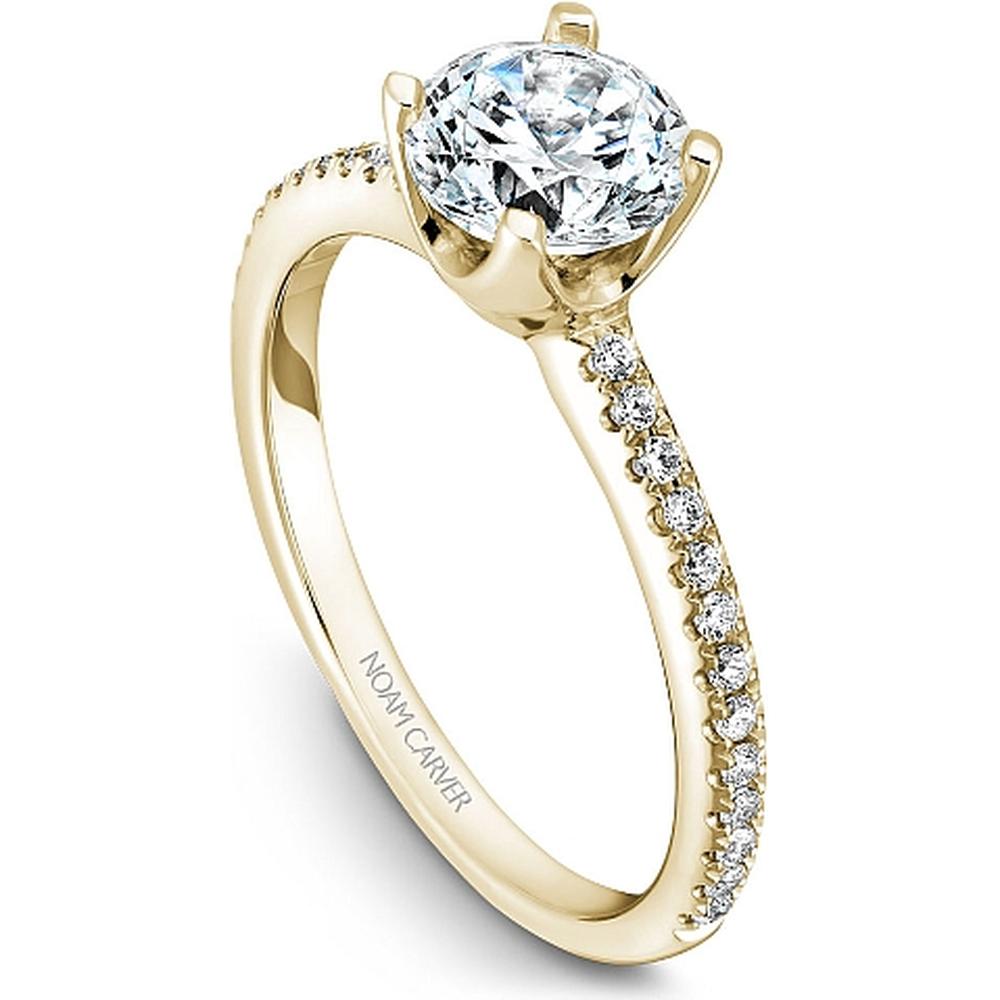 Round Cut Diamond Engagement Ring with Hidden Halo and Pav&eacute;-Set Band in Yellow Gold by Noam Carver<em> - Choose Your Center Diamond: 1 to 5 Carats, Sustainable Lab-Grown or Natural Earth-Mined</em>