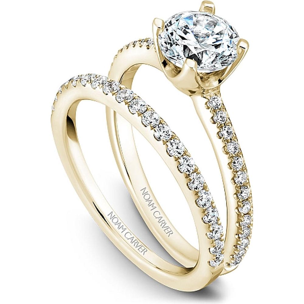 Round Cut Diamond Engagement Ring with Hidden Halo and Pav&eacute;-Set Band in Yellow Gold by Noam Carver<em> - Choose Your Center Diamond: 1 to 5 Carats, Sustainable Lab-Grown or Natural Earth-Mined</em>