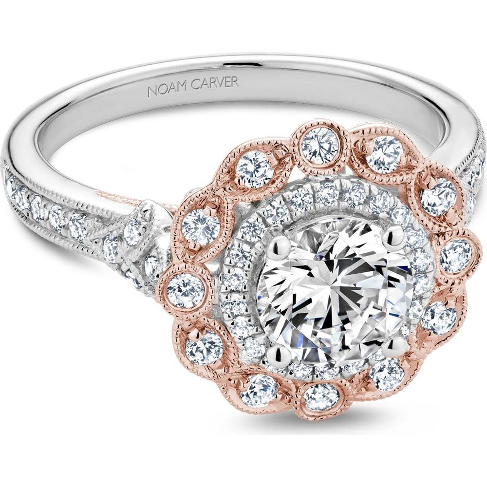 Round Cut Diamond Engagement Ring with Intricate Pavé Band in White and Rose Gold by Noam Carver<em> - Choose Your Center Diamond: 1 to 5 Carats, Sustainable Lab-Grown or Natural Earth-Mined</em>