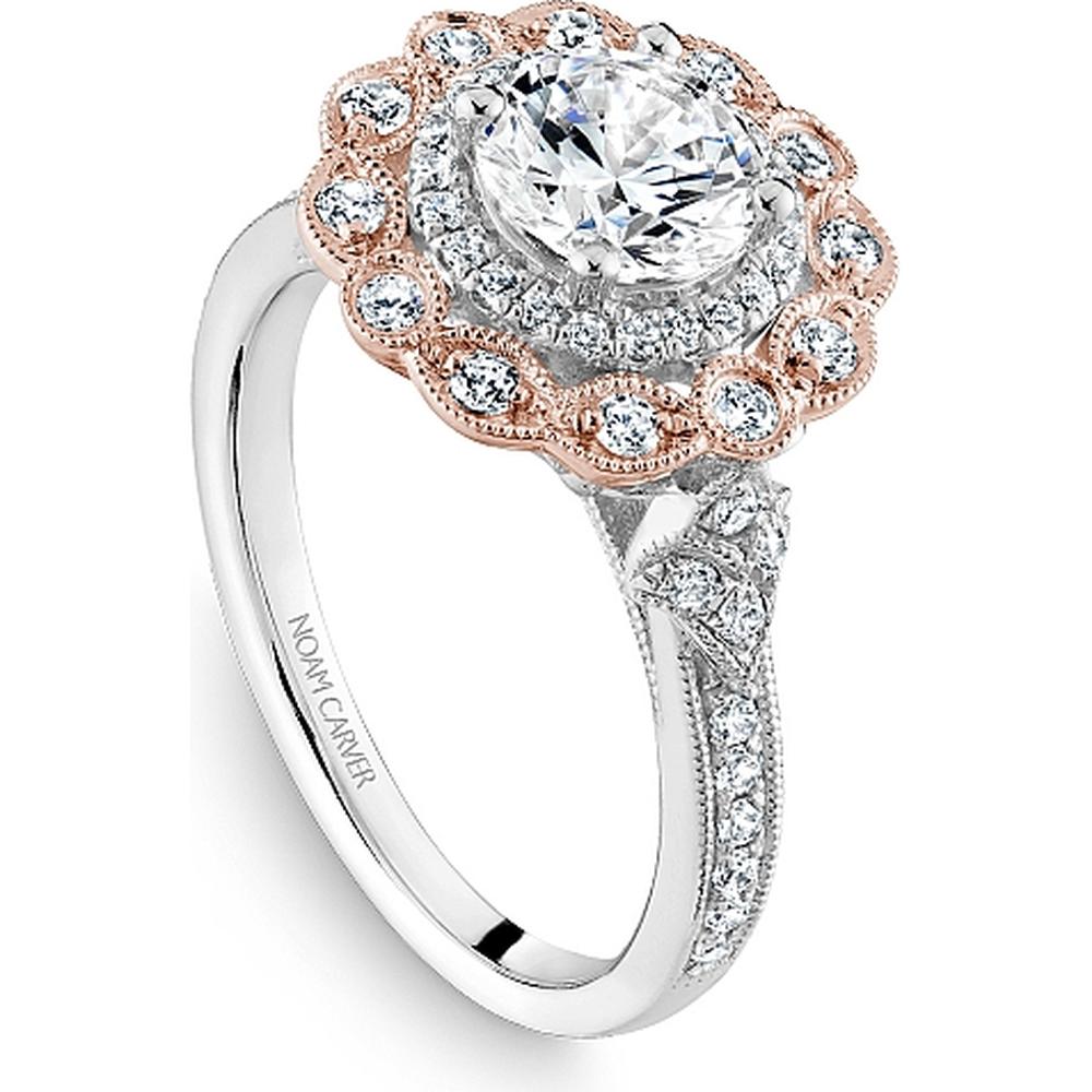 Round Cut Diamond Engagement Ring with Intricate Pavé Band in White and Rose Gold by Noam Carver<em> - Choose Your Center Diamond: 1 to 5 Carats, Sustainable Lab-Grown or Natural Earth-Mined</em>