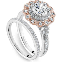 Round Cut Diamond Engagement Ring with Intricate Pavé Band in White and Rose Gold by Noam Carver<em> - Choose Your Center Diamond: 1 to 5 Carats, Sustainable Lab-Grown or Natural Earth-Mined</em>