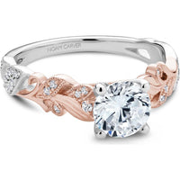 Round Cut Diamond Engagement Ring with Leaf Motif and Milgrain Detail in Rose and White Gold by Noam Carver<em> - Choose Your Center Diamond: 1 to 5 Carats, Sustainable Lab-Grown or Natural Earth-Mined</em>