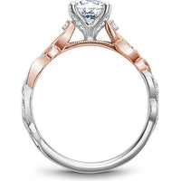 Round Cut Diamond Engagement Ring with Leaf Motif and Milgrain Detail in Rose and White Gold by Noam Carver<em> - Choose Your Center Diamond: 1 to 5 Carats, Sustainable Lab-Grown or Natural Earth-Mined</em>