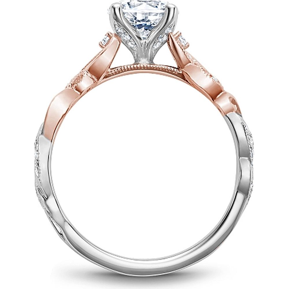 Round Cut Diamond Engagement Ring with Leaf Motif and Milgrain Detail in Rose and White Gold by Noam Carver<em> - Choose Your Center Diamond: 1 to 5 Carats, Sustainable Lab-Grown or Natural Earth-Mined</em>
