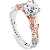 Round Cut Diamond Engagement Ring with Leaf Motif and Milgrain Detail in Rose and White Gold by Noam Carver<em> - Choose Your Center Diamond: 1 to 5 Carats, Sustainable Lab-Grown or Natural Earth-Mined</em>