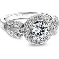 Round Cut Diamond Engagement Ring with Leaf Motifs and Milgrain Detail in White Gold by Noam Carver<em> - Choose Your Center Diamond: 1 to 5 Carats, Sustainable Lab-Grown or Natural Earth-Mined</em>
