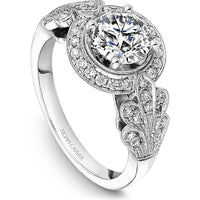 Round Cut Diamond Engagement Ring with Leaf Motifs and Milgrain Detail in White Gold by Noam Carver<em> - Choose Your Center Diamond: 1 to 5 Carats, Sustainable Lab-Grown or Natural Earth-Mined</em>