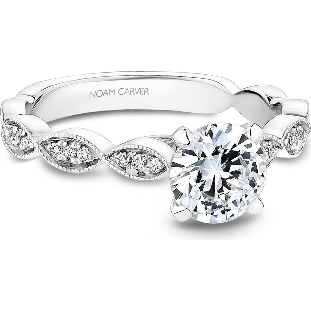 Round Cut Diamond Engagement Ring with Marquise Accents in White Gold by Noam Carver<em> - Choose Your Center Diamond: 1 to 5 Carats, Sustainable Lab-Grown or Natural Earth-Mined</em>