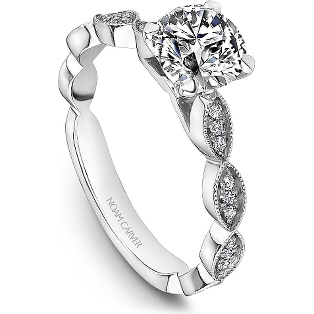 Round Cut Diamond Engagement Ring with Marquise Accents in White Gold by Noam Carver<em> - Choose Your Center Diamond: 1 to 5 Carats, Sustainable Lab-Grown or Natural Earth-Mined</em>