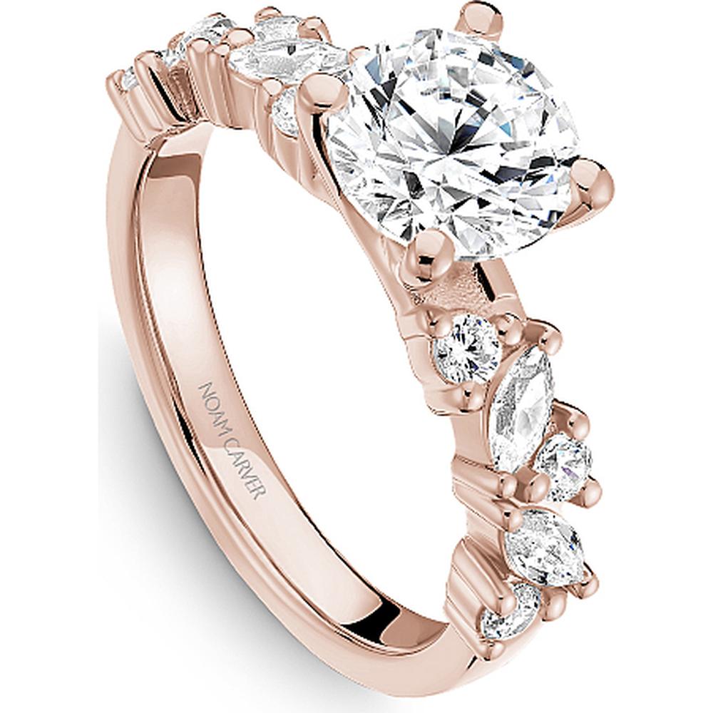 Round Cut Diamond Engagement Ring with Marquise and Round Diamonds in Rose Gold by Noam Carver<em> - Choose Your Center Diamond: 1 to 5 Carats, Sustainable Lab-Grown or Natural Earth-Mined</em>