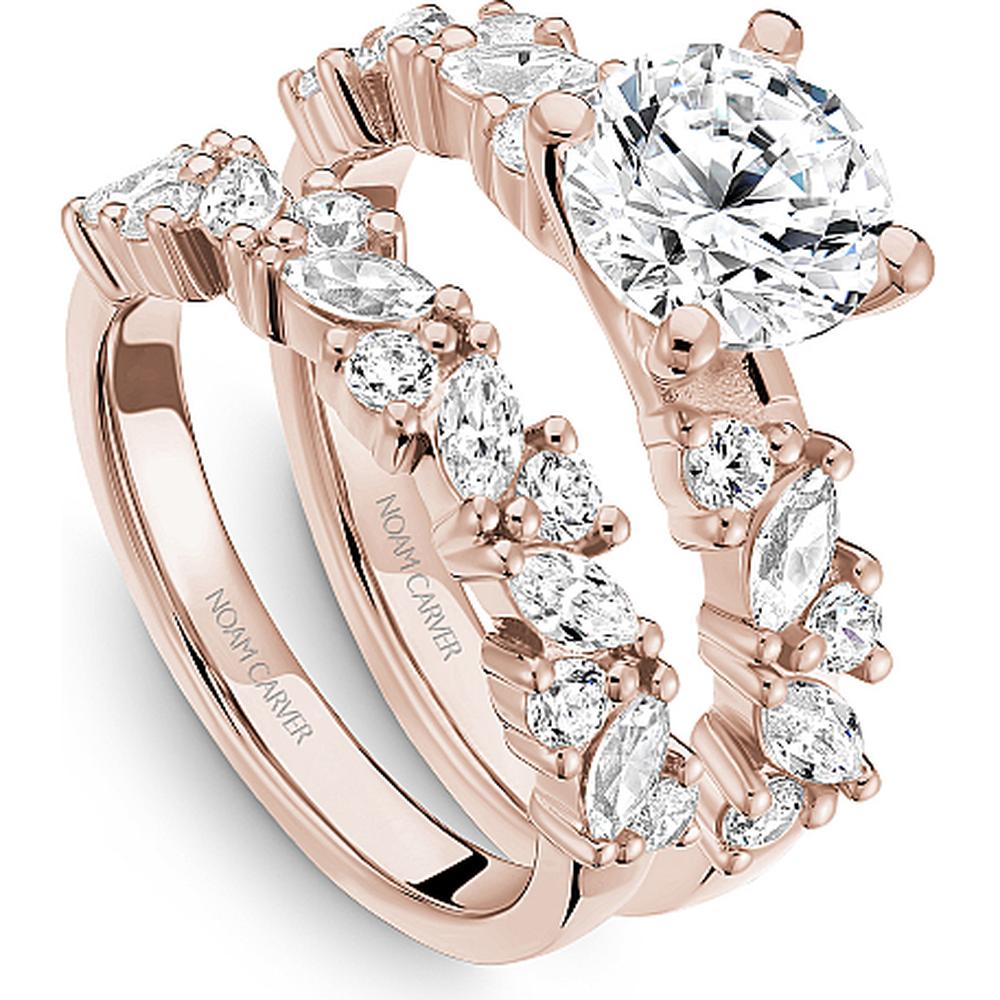Round Cut Diamond Engagement Ring with Marquise and Round Diamonds in Rose Gold by Noam Carver<em> - Choose Your Center Diamond: 1 to 5 Carats, Sustainable Lab-Grown or Natural Earth-Mined</em>