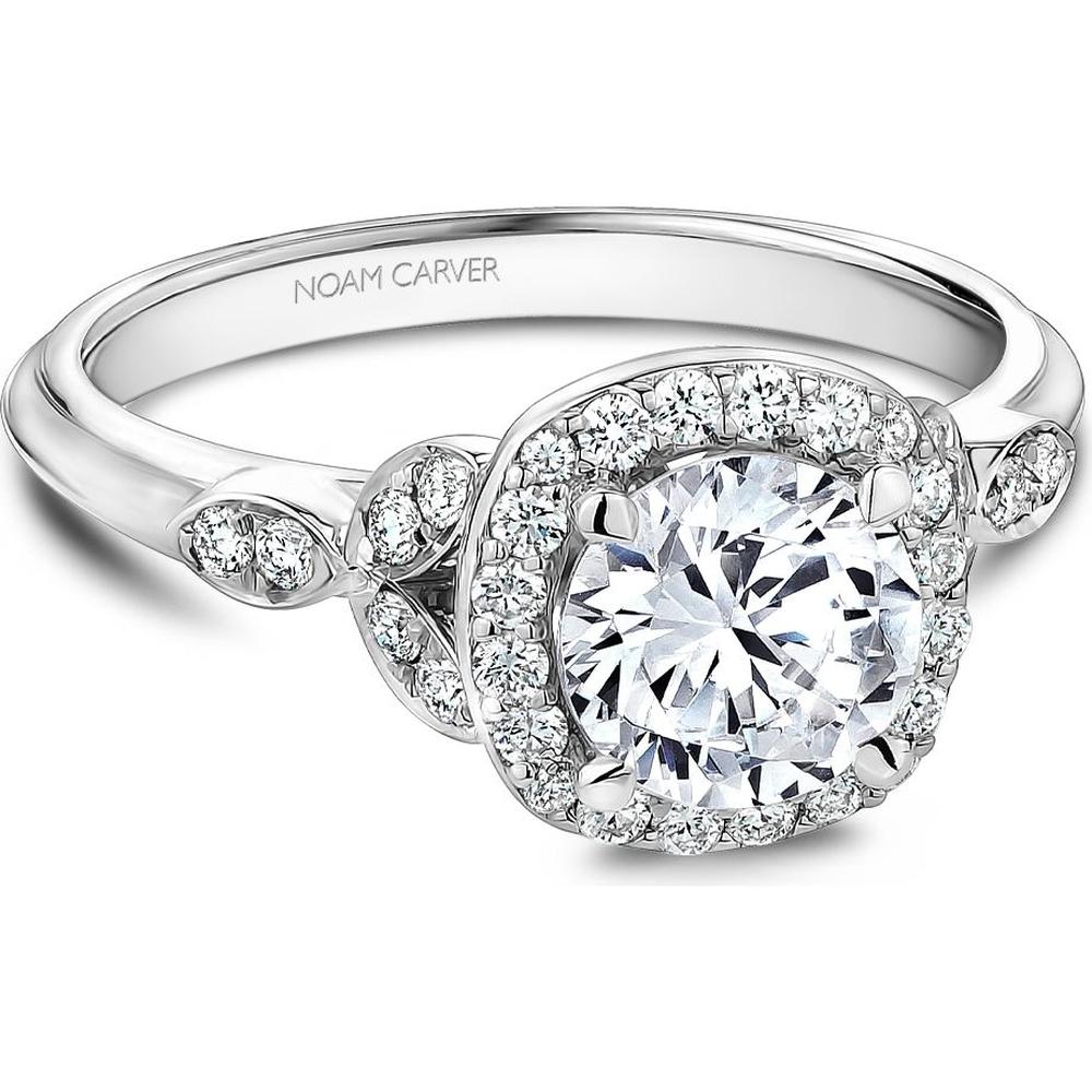 Round Cut Diamond Engagement Ring with Marquise Designs and Milgrain Details in White Gold by Noam Carver<em> - Choose Your Center Diamond: 1 to 5 Carats, Sustainable Lab-Grown or Natural Earth-Mined</em>