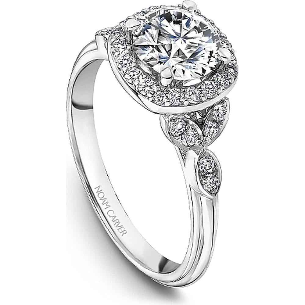 Round Cut Diamond Engagement Ring with Marquise Designs and Milgrain Details in White Gold by Noam Carver<em> - Choose Your Center Diamond: 1 to 5 Carats, Sustainable Lab-Grown or Natural Earth-Mined</em>