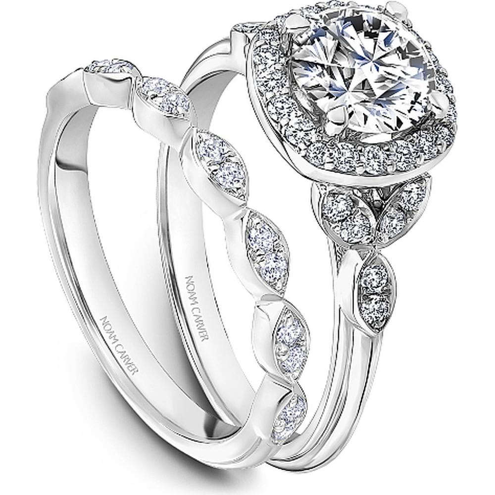 Round Cut Diamond Engagement Ring with Marquise Designs and Milgrain Details in White Gold by Noam Carver<em> - Choose Your Center Diamond: 1 to 5 Carats, Sustainable Lab-Grown or Natural Earth-Mined</em>