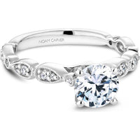 Round Cut Diamond Engagement Ring with Marquise Detailing and Milgrain in White Gold by Noam Carver<em> - Choose Your Center Diamond: 1 to 5 Carats, Sustainable Lab-Grown or Natural Earth-Mined</em>