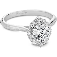 Round Cut Diamond Engagement Ring with Marquise Halo and Milgrain Details in White Gold by Noam Carver<em> - Choose Your Center Diamond: 1 to 5 Carats, Sustainable Lab-Grown or Natural Earth-Mined</em>