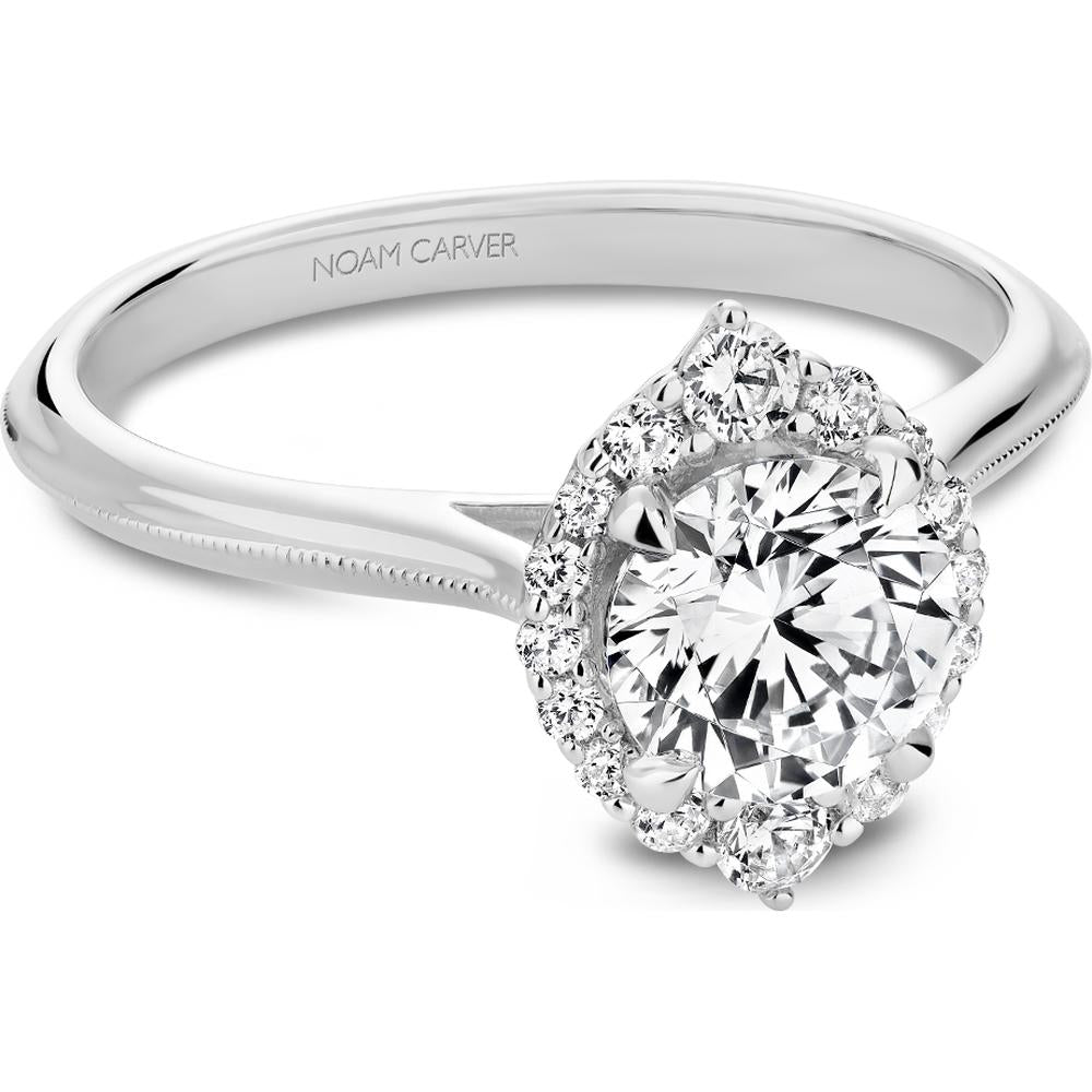 Round Cut Diamond Engagement Ring with Marquise Halo and Milgrain Details in White Gold by Noam Carver<em> - Choose Your Center Diamond: 1 to 5 Carats, Sustainable Lab-Grown or Natural Earth-Mined</em>