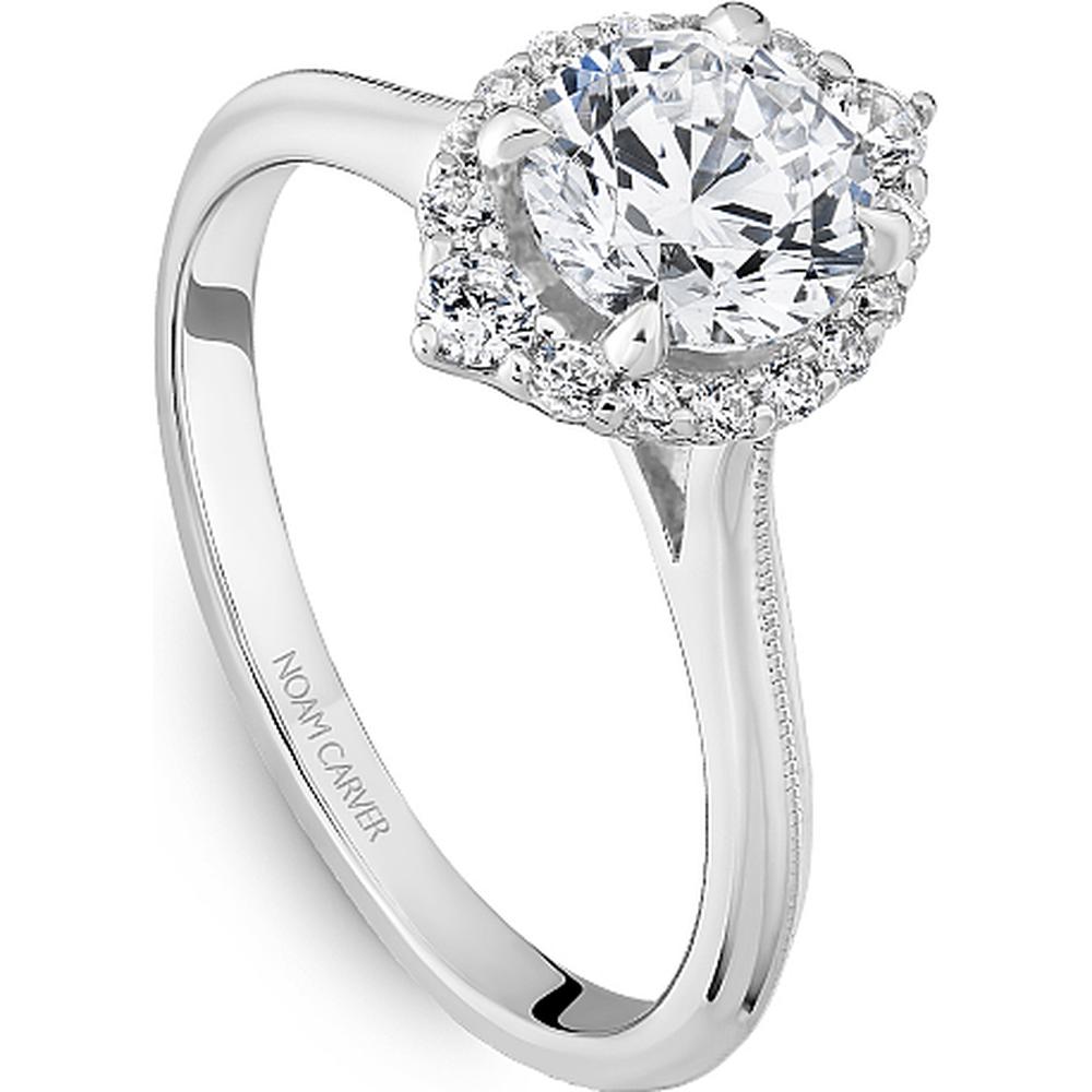 Round Cut Diamond Engagement Ring with Marquise Halo and Milgrain Details in White Gold by Noam Carver<em> - Choose Your Center Diamond: 1 to 5 Carats, Sustainable Lab-Grown or Natural Earth-Mined</em>