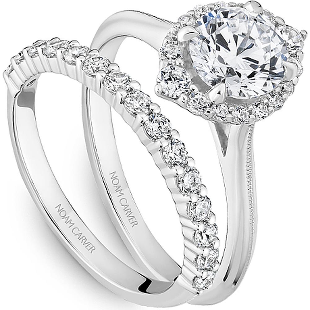 Round Cut Diamond Engagement Ring with Marquise Halo and Milgrain Details in White Gold by Noam Carver<em> - Choose Your Center Diamond: 1 to 5 Carats, Sustainable Lab-Grown or Natural Earth-Mined</em>