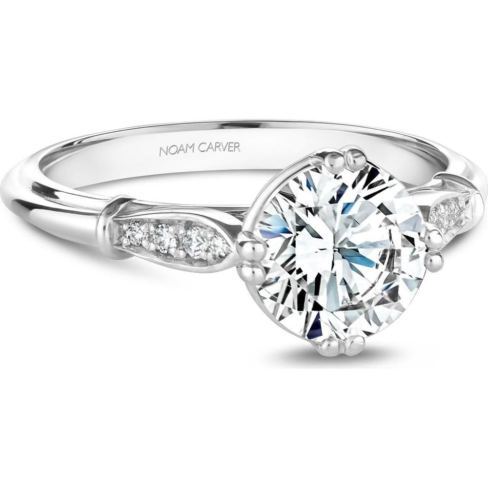 Round Cut Diamond Engagement Ring with Marquise-Shaped Milgrain Patterns in White Gold by Noam Carver<em> - Choose Your Center Diamond: 1 to 5 Carats, Sustainable Lab-Grown or Natural Earth-Mined</em>