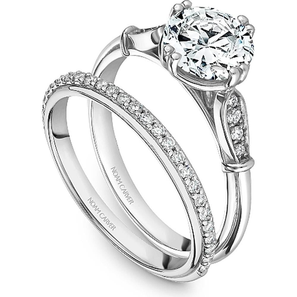 Round Cut Diamond Engagement Ring with Marquise-Shaped Milgrain Patterns in White Gold by Noam Carver<em> - Choose Your Center Diamond: 1 to 5 Carats, Sustainable Lab-Grown or Natural Earth-Mined</em>